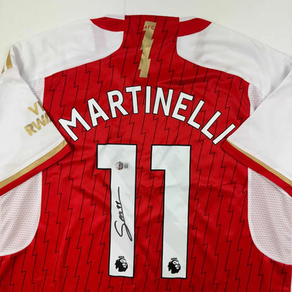 Red and white Arsenal style custom jersey with Martinelli 11 for professional sports fans