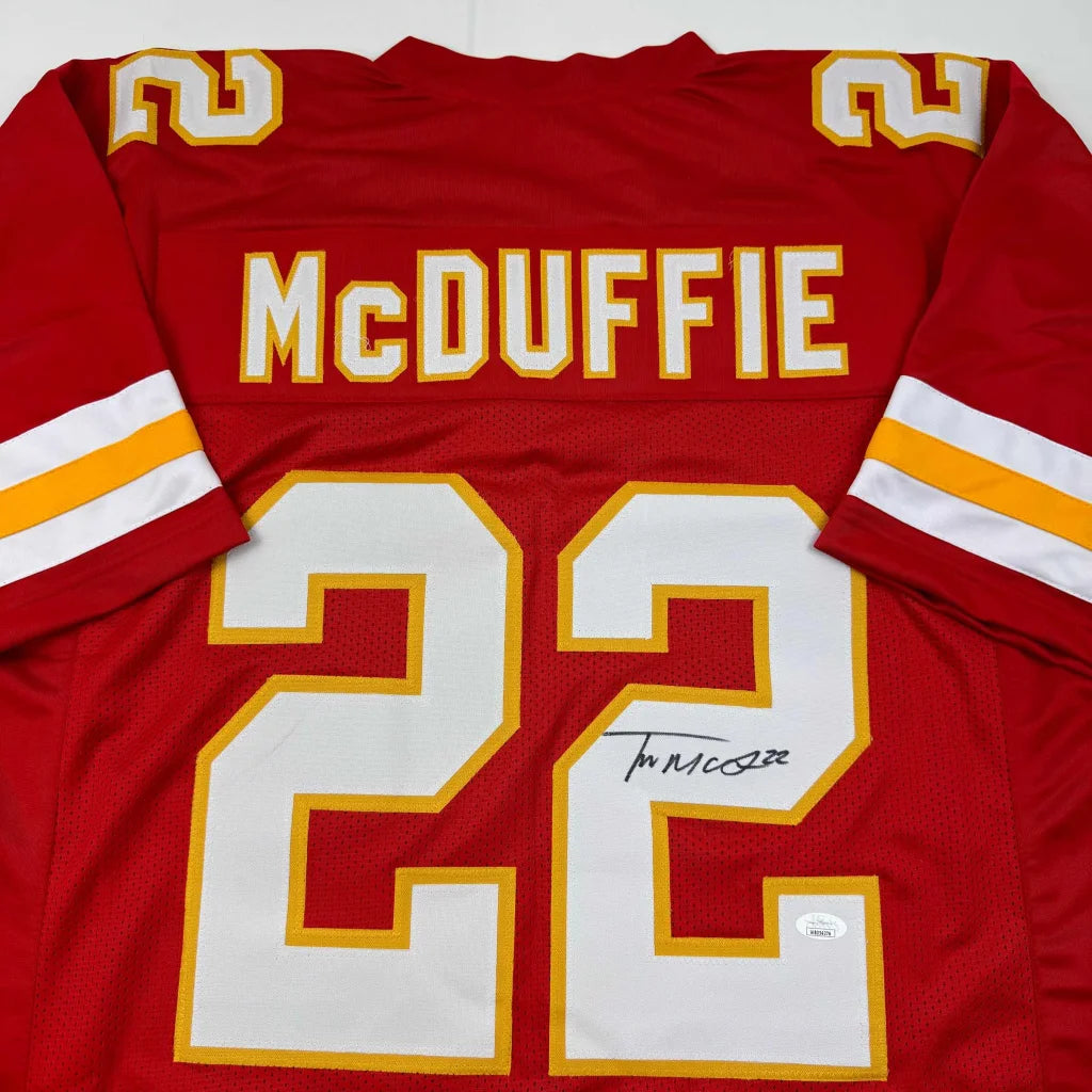 Red Kansas City Chiefs custom jersey McDuffie 22 with gold accents