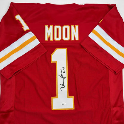 Red Kansas City Chiefs custom jersey with Moon number 1, white gold accents
