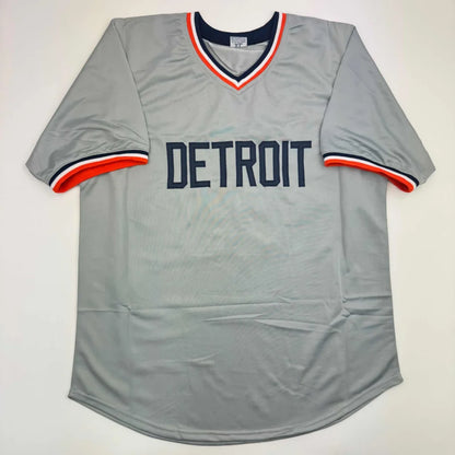 Gray Detroit custom jersey in Morris 47 navy orange white design