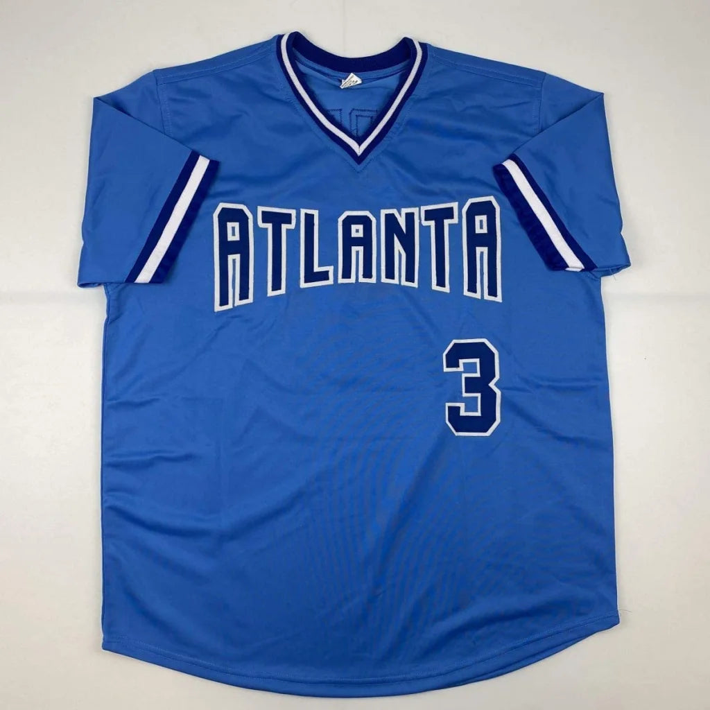 Blue custom jersey with ATLANTA and number 3 for professional sports collectors
