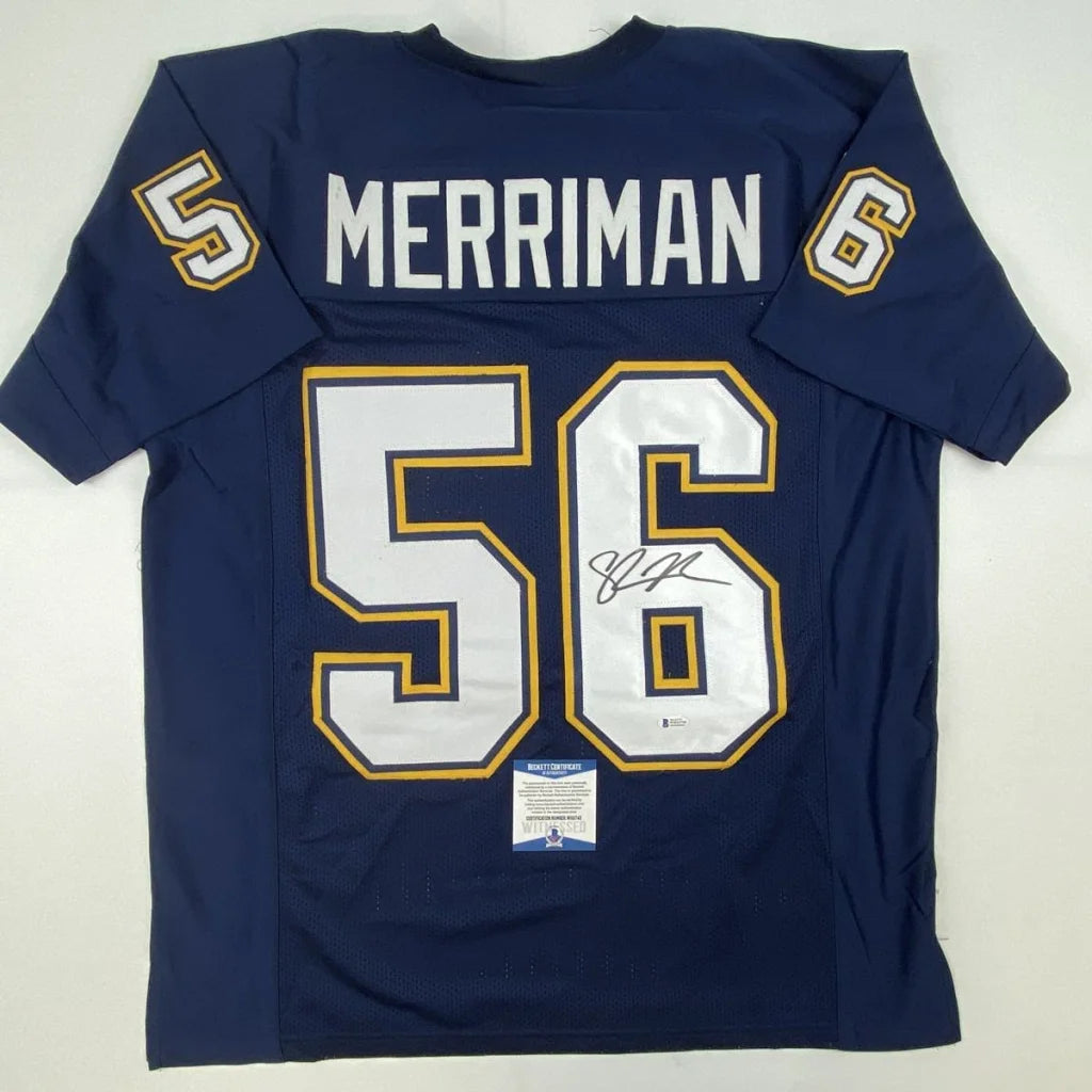 Autographed navy blue custom jersey from NFL pro sports league collectible