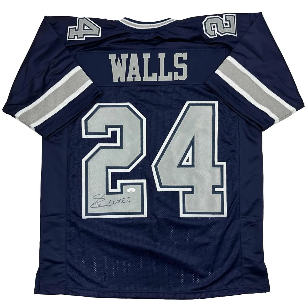 Autographed Dallas Cowboys custom jersey in navy blue with silver accents