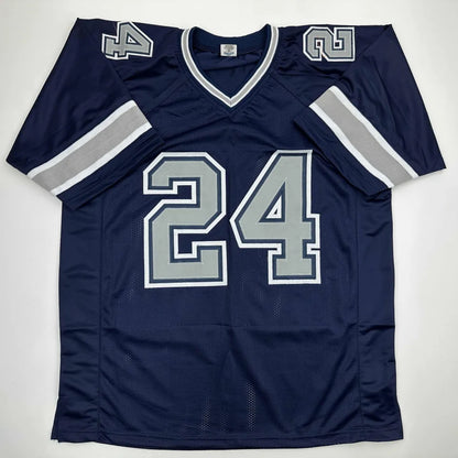 Custom Navy Blue Walls 24 autographed pro sports jersey with silver accents