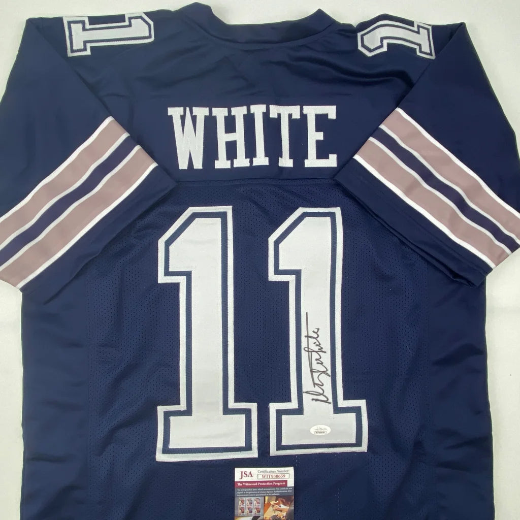 Navy blue Dallas Cowboys custom jersey with white stripes and White 11