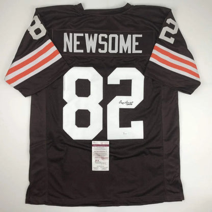 Signed brown football jersey with NEWSOME 82 for sports league fans, authentic collectible