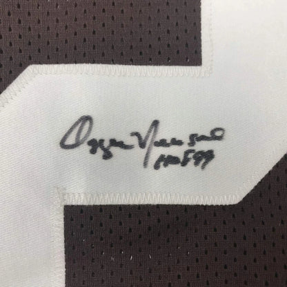 Brown mesh custom jersey with white patch and black autograph, perfect for sports league fans