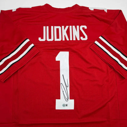 Red adidas custom jersey number 1 in white lettering, pro sports collectible