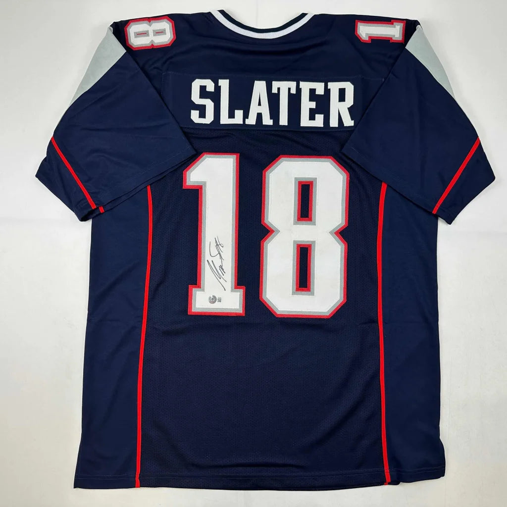 Navy blue custom jersey with white and red numbers for sports league collectibles