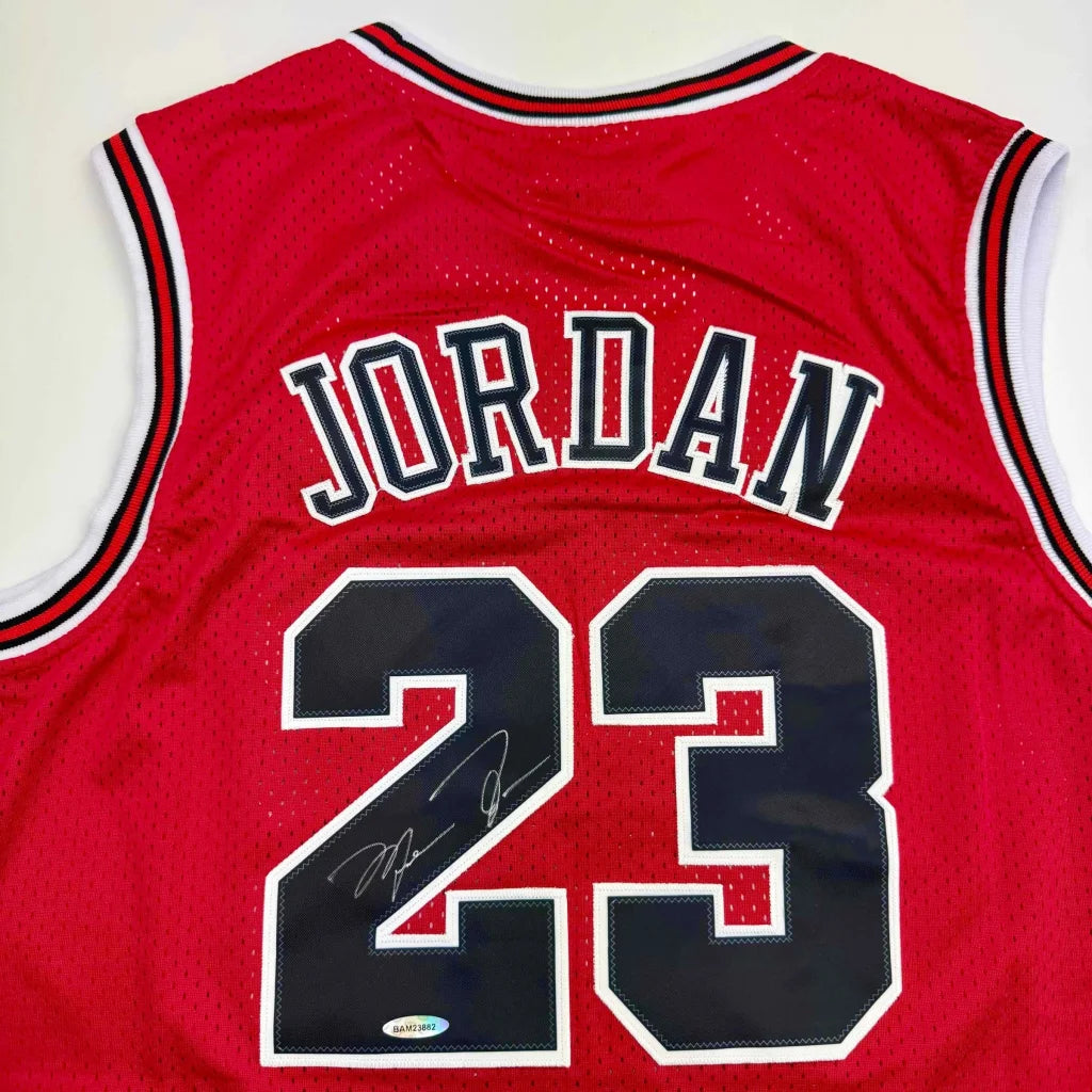 Red and white custom jersey number 23 autographed basketball collectible