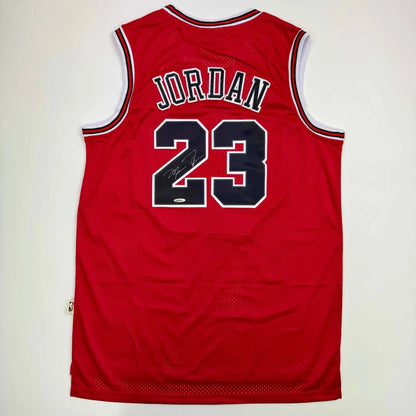 Red Michael Jordan custom jersey number 23 autographed collectible