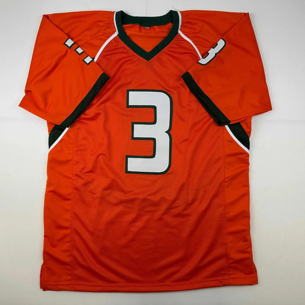 Orange and green custom jersey with number 3 from GORE Autographed Football Collectible
