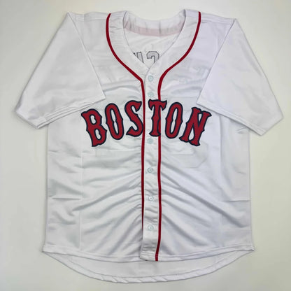 White Boston custom jersey #35 with red lettering, pro sports style