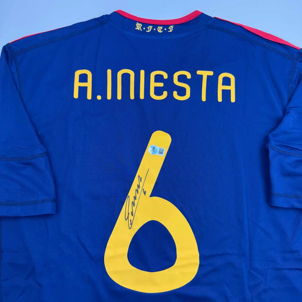 Custom blue yellow soccer jersey with a. number 6 pro sports collectible
