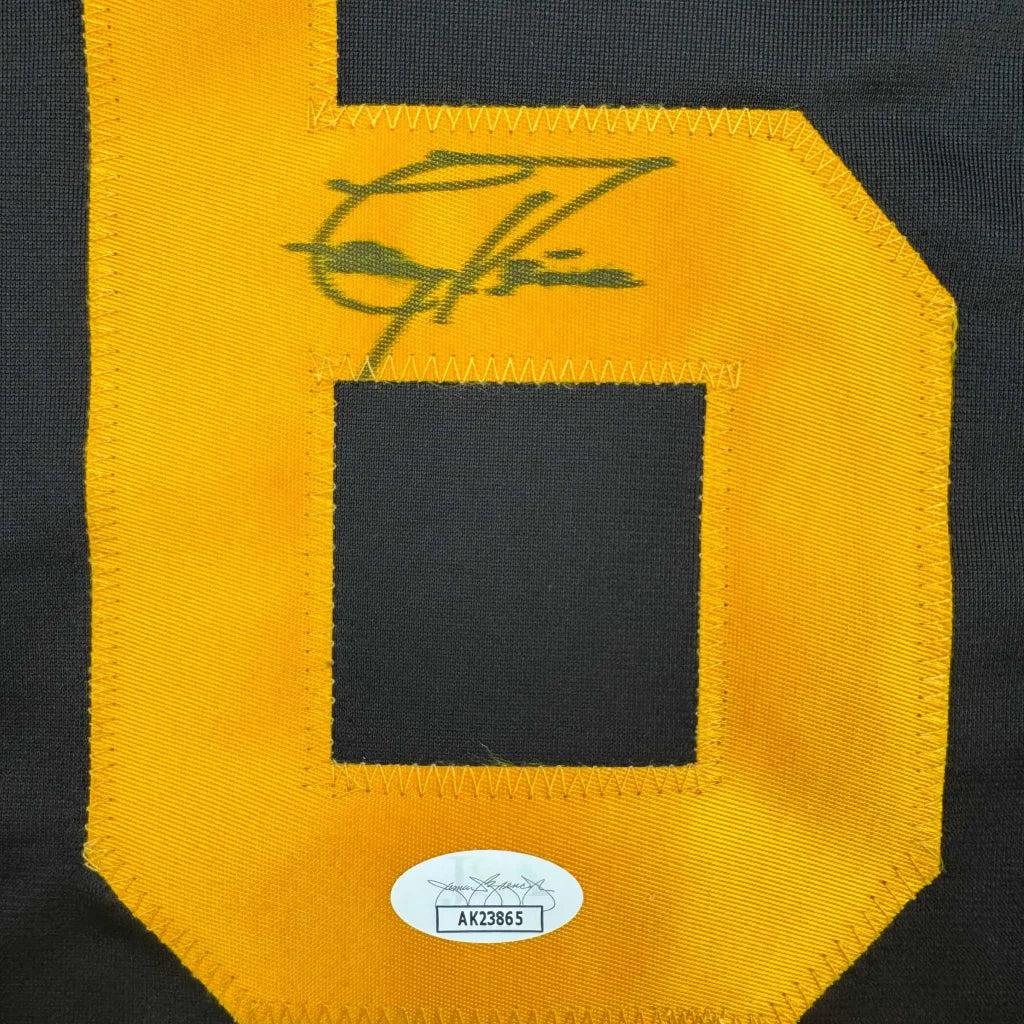 Black and gold custom jersey number 6 Peña professional sports collectible
