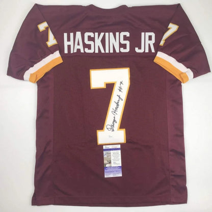 Maroon and gold custom jersey with Haskins Jr number 7 for sports league collectibles