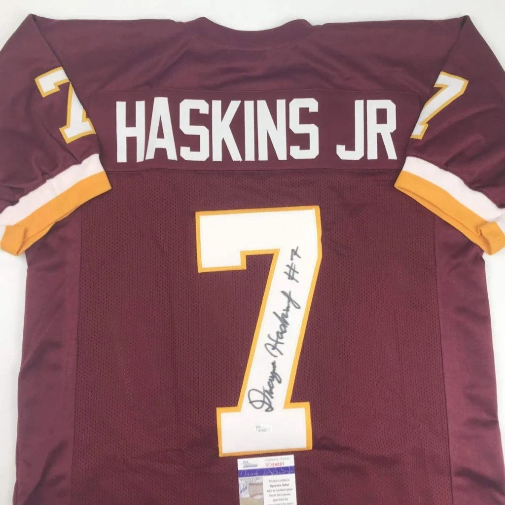 Maroon and gold Washington Redskins custom jersey with Dwayne Haskins Jr. autograph