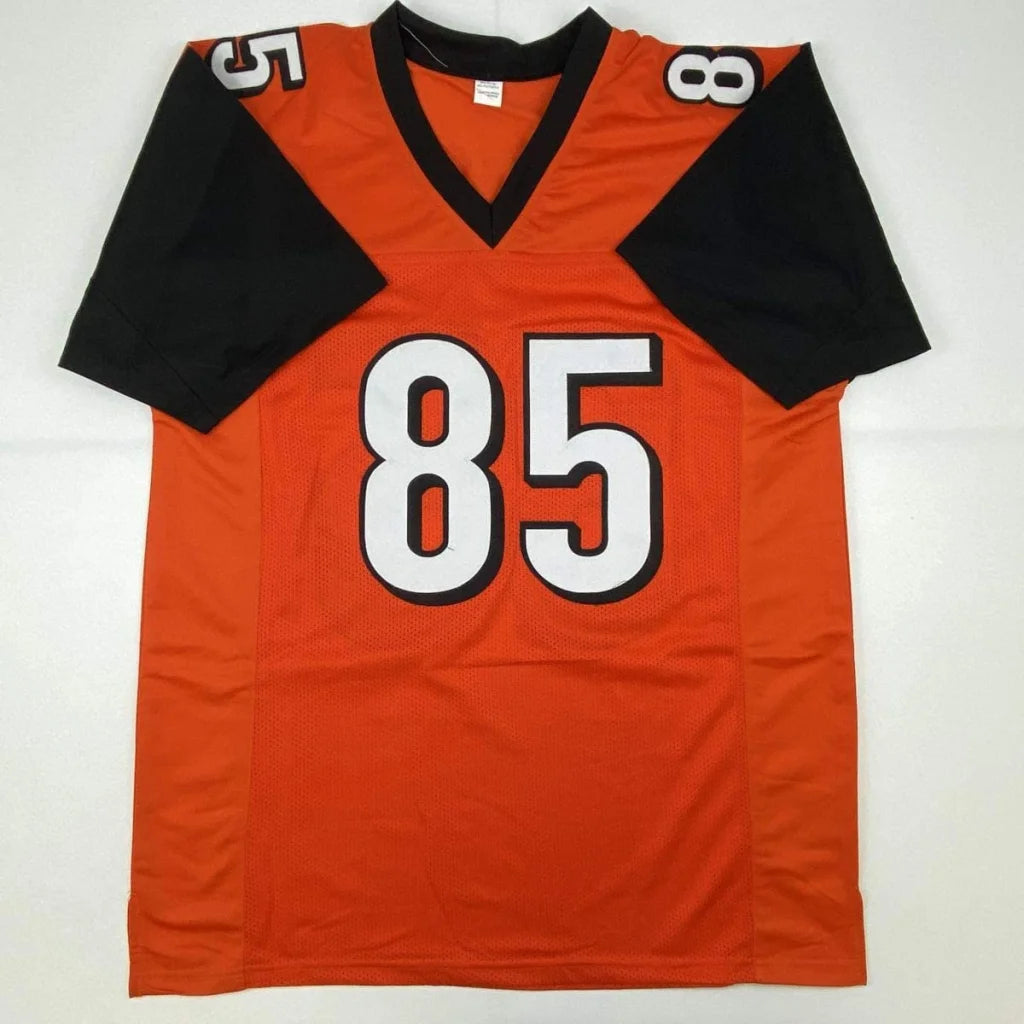 Orange and black custom jersey with number 85 from a professional sports league