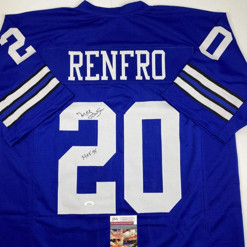 Blue custom jersey with Renfro name, number 9 for pro sports league