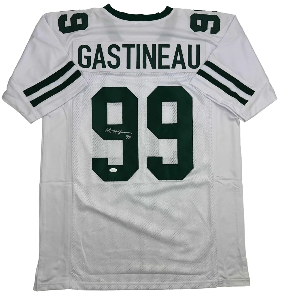 Signed white and green custom jersey number 99 Gastineau from professional sports league