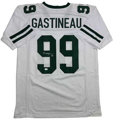 Signed white and green custom jersey number 99 Gastineau from professional sports league