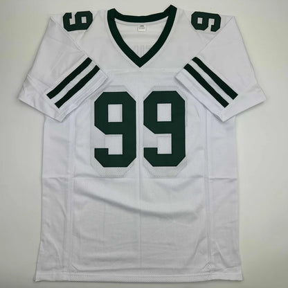 Custom white and green Gastineau signed jersey number 99, professional sports mesh collectible