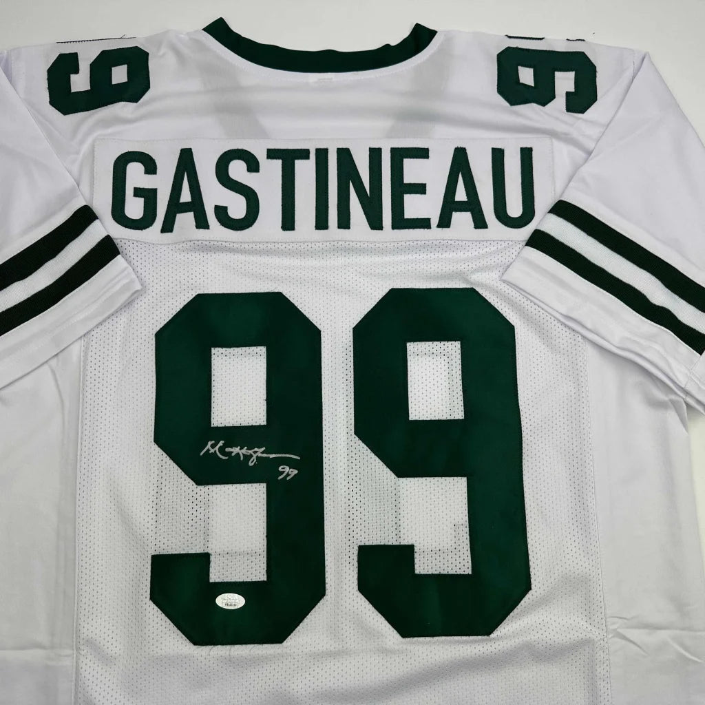 Signed white and green custom jersey number 99 by Gastineau