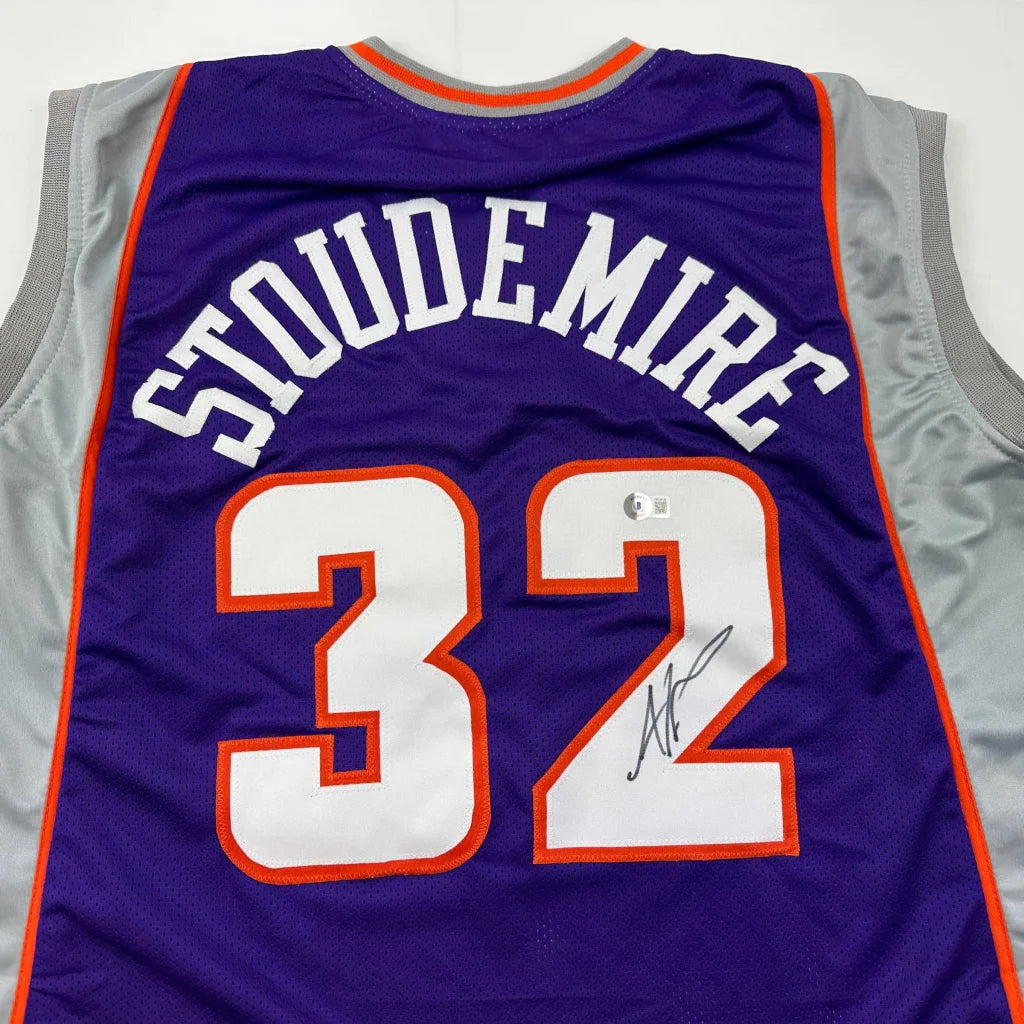Purple and silver Amare Stoudemire custom jersey with Phoenix Suns logo, number 32