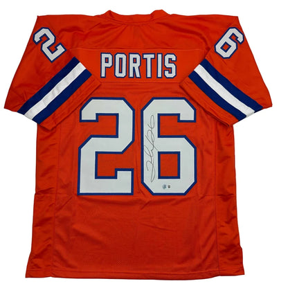 Custom orange Portis 26 jersey with white blue trim, pro sports style