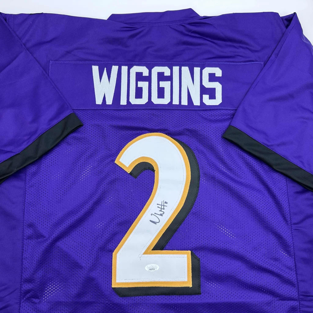 Purple Baltimore Ravens custom jersey with Wiggins #2 in gold