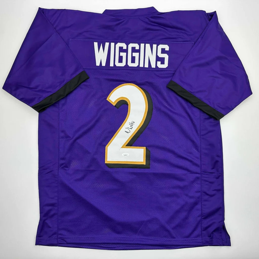 Purple Baltimore Ravens custom jersey with Wiggins #2 in gold