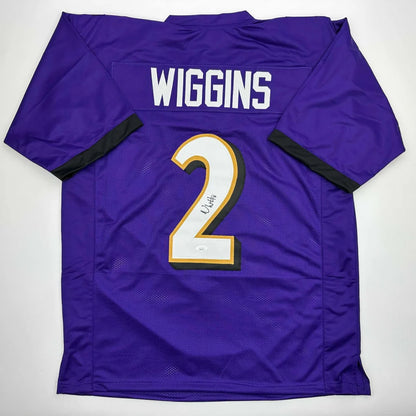 Purple Baltimore Ravens custom jersey with Wiggins #2 in gold