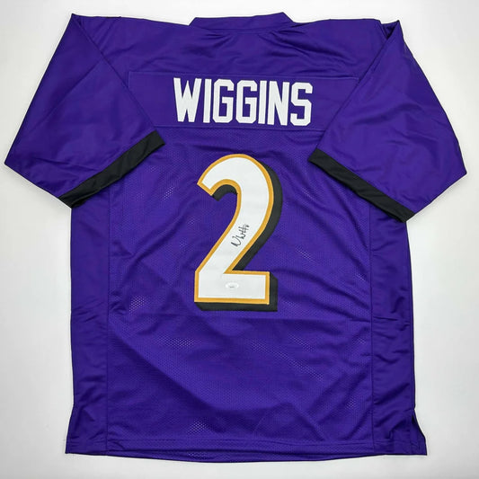 Purple Baltimore Ravens custom jersey with Wiggins #2 in gold