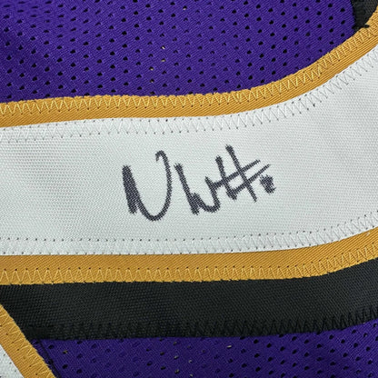 Custom purple gold mesh Wiggins #2 jersey with black signature chest