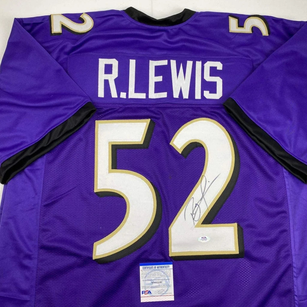 Purple custom jersey with gold trim and autograph for sports league fans