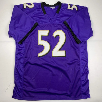 Purple custom jersey with gold trim and number 52, perfect for professional sports fans