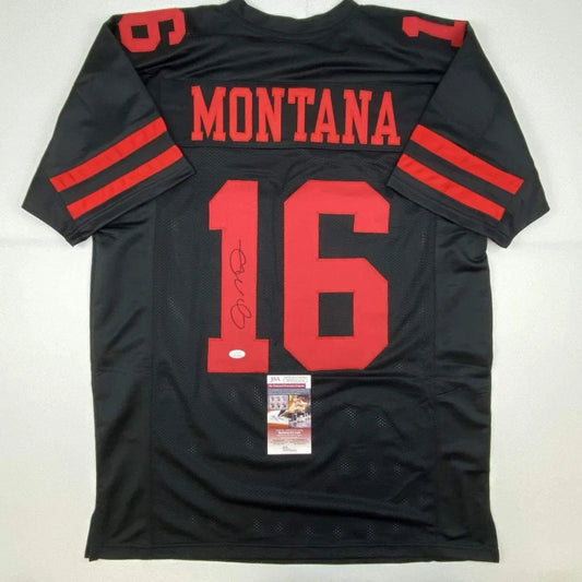 Black and red custom jersey with signature and authentication sticker for professional sports fans