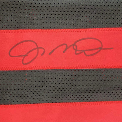 Red and black striped athletic fabric for custom jersey in professional sports league