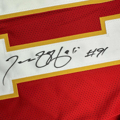 Red and gold Kansas City Chiefs custom jersey number 91 Hali