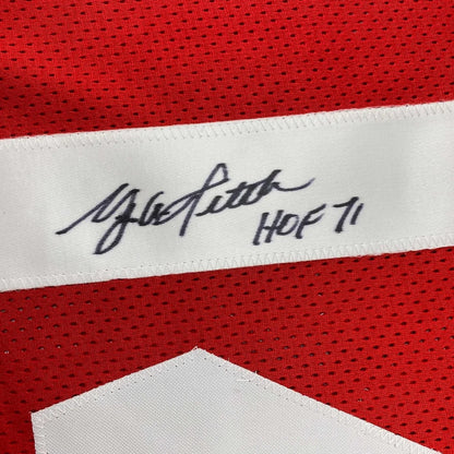 Red custom jersey with autograph from professional sports league football collectible
