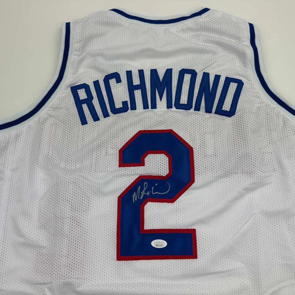 Custom white Richmond #2 basketball jersey with blue red accents