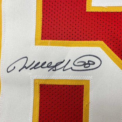 Autographed Kansas City Chiefs custom jersey in white with red yellow accents