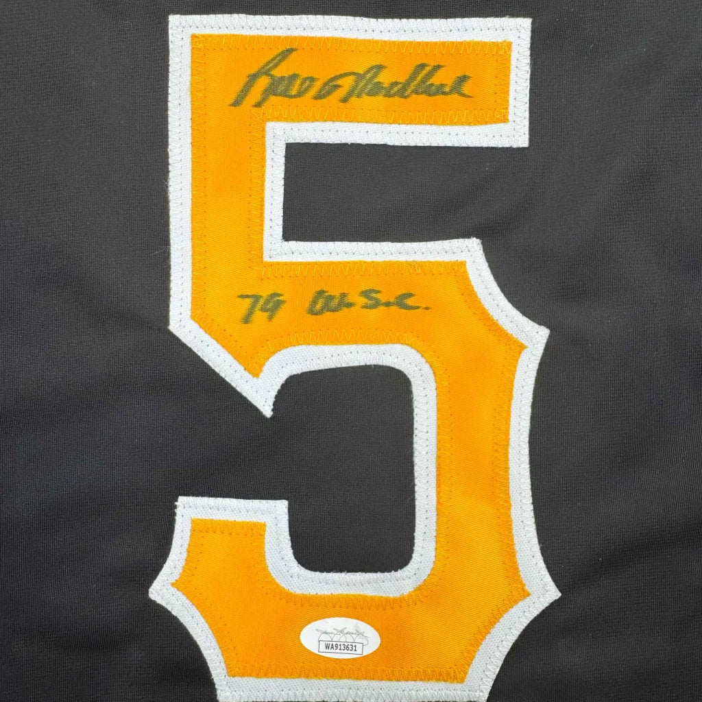 Autographed black and yellow custom jersey with number 5 by Andy Van Slyke