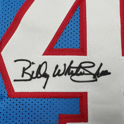 Custom jersey signed by Billy Whitehair, blue red white mesh pro sports league