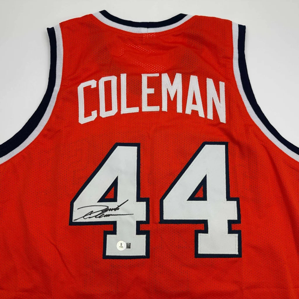 Red custom jersey signed Coleman 44 with white navy trim
