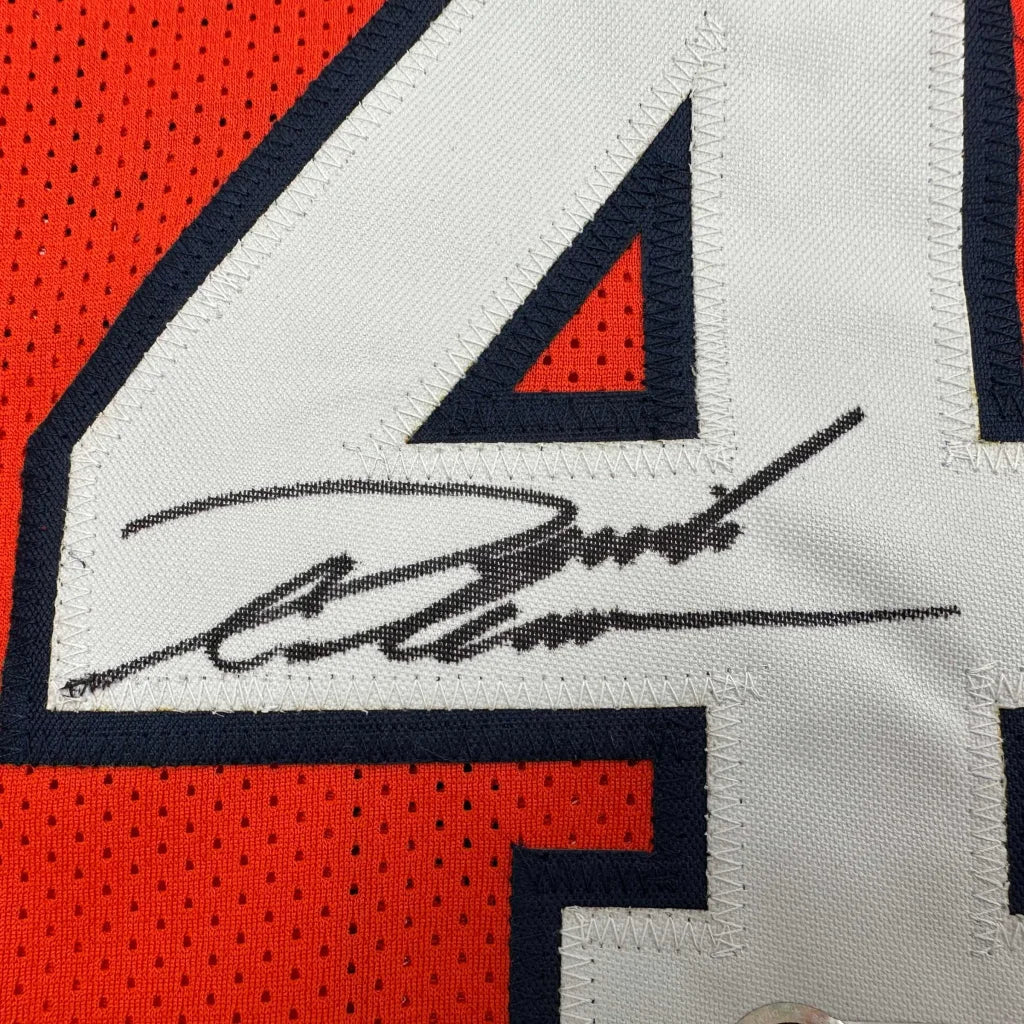 Custom signed Coleman 44 red white basketball jersey with orange mesh