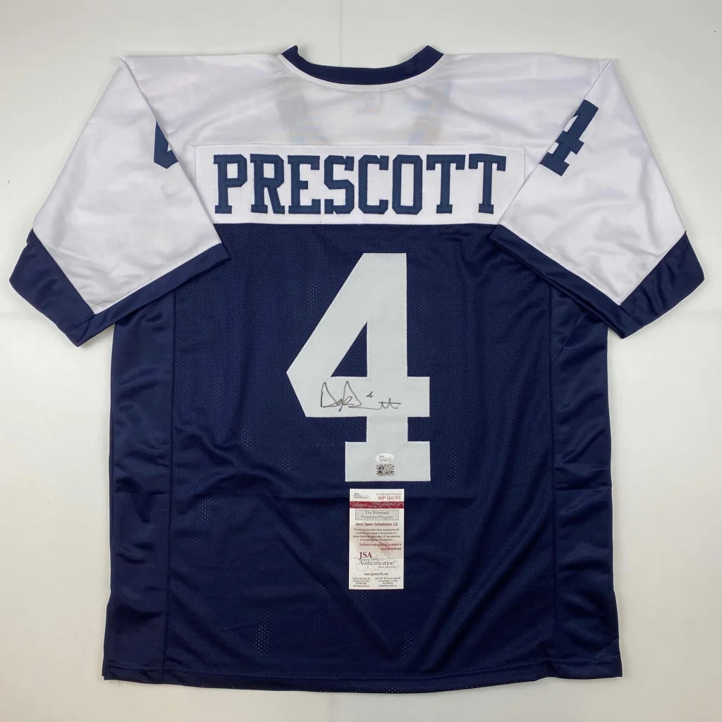 Dak Prescott signed custom jersey number 4 in blue white