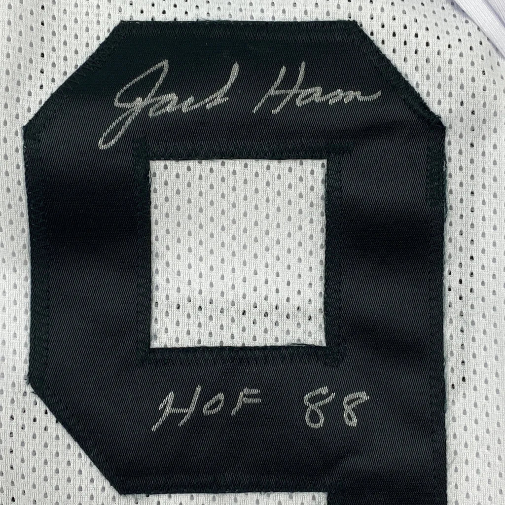 Black and white custom jersey patch signed by Glenn Hamilton, Pittsburgh Steelers style