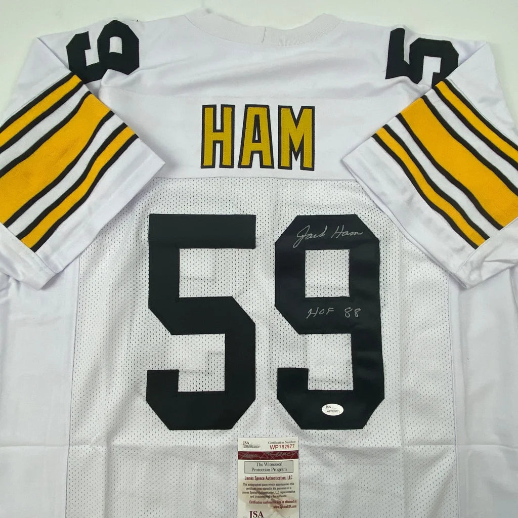 White Pittsburgh Steelers custom jersey signed by Glenn Hamilton, perfect for sports fans