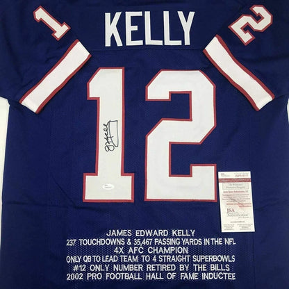 Blue custom jersey signed by James Edward Kelly, perfect for sports league fans